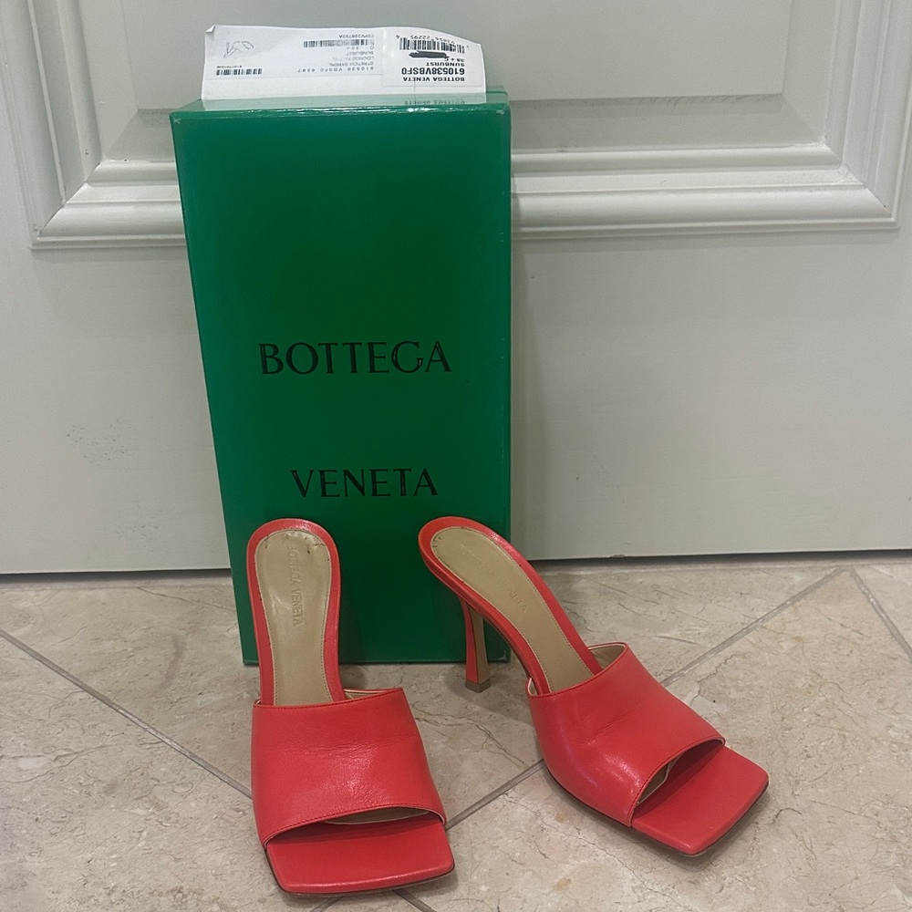 Bottega Veneta Vibrant Red Heeled Mules
